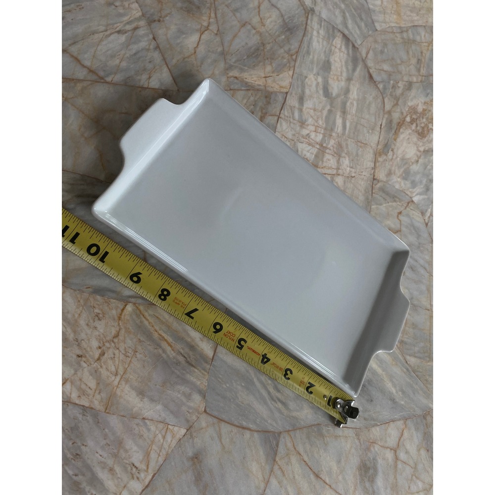 Maison Blanc White Porcelain Rectangular Serving Platter with Handles 11x6.5 - Picture 4 of 10